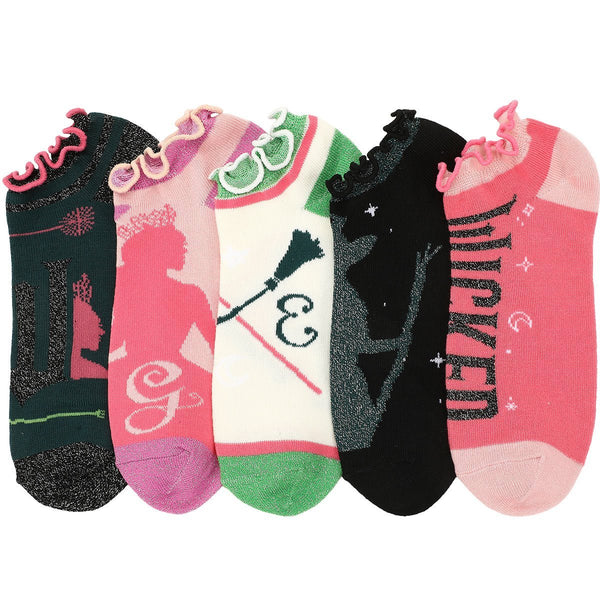 Wicked Elphaba and Glinda Silhouette Scalloped Cuff Ankle Sock 5-Pack