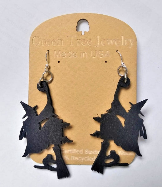 Flying Witch Wood Earring