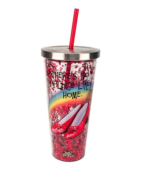"No Place Like Home" Glitter Cup with Straw